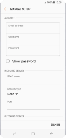 Press the field below 'Username' and key in the username for your email account.