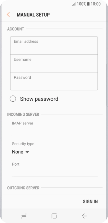 Press the field below 'Username' and key in the username for your email account.