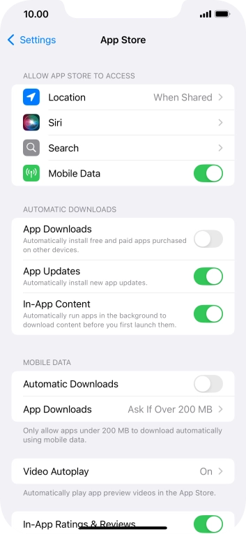 Press the indicator next to 'App Updates' to turn the function on or off.