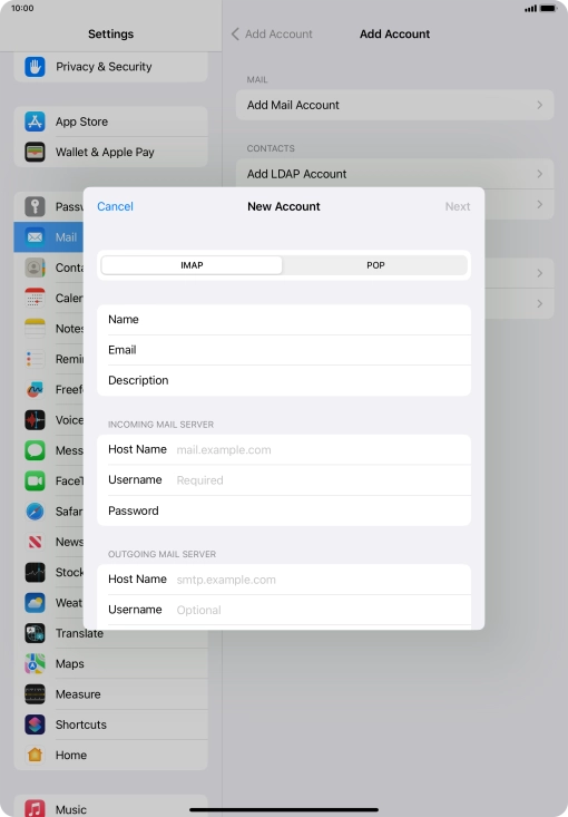 Press IMAP.