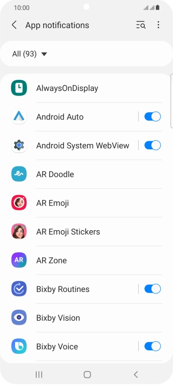 Press the indicators next to the required apps to turn the function on or off. Press the indicators next to the required apps to turn the function on or off.