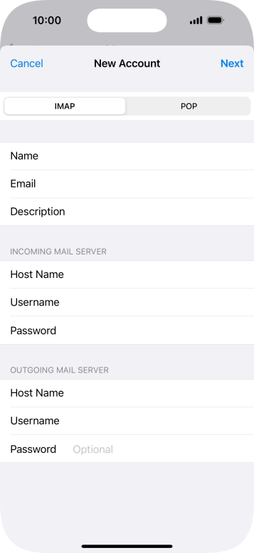 Press Password and key in the password for your email account. Press Password and key in the password for your email account.