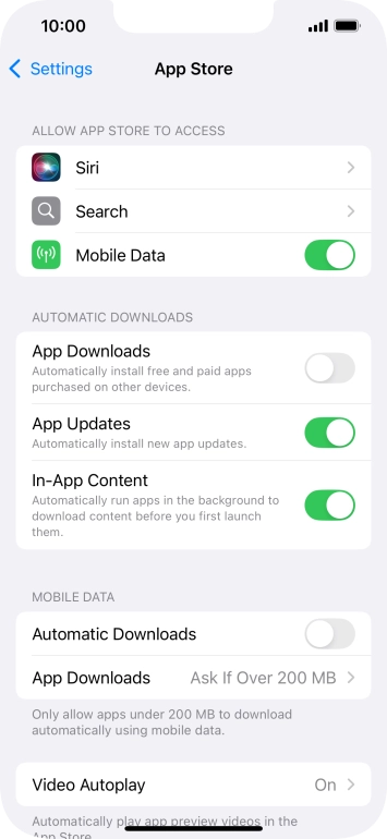 Press the indicator next to 'App Downloads' to turn the function on or off.