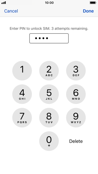 Key in your SIM PIN and press Done. The default SIM PIN is 0000.