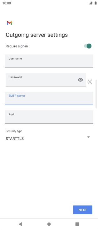 Press the field below 'Port' and key in 25. Press the field below 'Port' and key in 25.