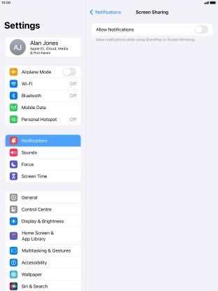 Press the indicator next to 'Allow Notifications' to turn the function on or off.