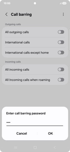 Key in your barring password and press OK.