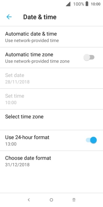 Press the indicator next to 'Automatic time zone' to turn on the function.