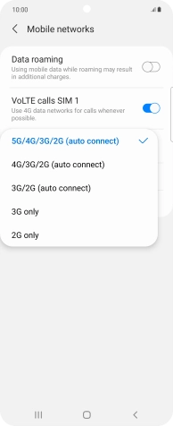 Press the required network mode.