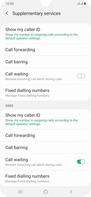 Press Call forwarding below the required SIM.