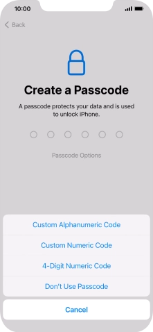 Follow the instructions on the screen to turn on the phone lock code or press Don't Use Passcode.