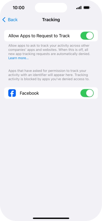 Press the indicator next to 'Allow Apps to Request to Track' to turn the function on or off.