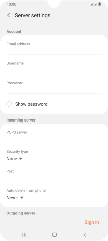 Press the field below 'Username' and key in the username for your email account.