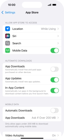 Press the indicator next to 'App Updates' to turn the function on or off.