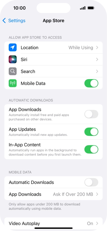 Press the indicator next to 'App Updates' to turn the function on or off.