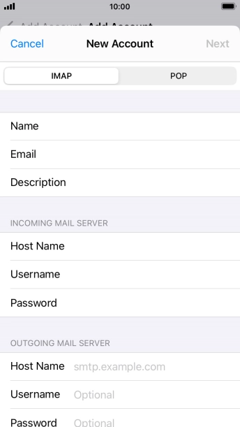 Press Host Name and key in the name of your email provider's outgoing server. Press Host Name and key in the name of your email provider's outgoing server.