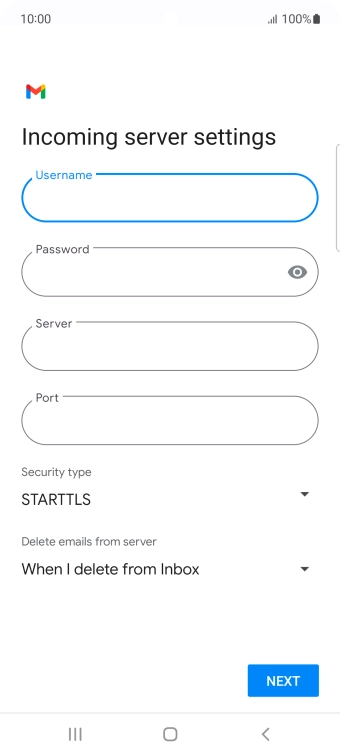 Press the field below 'Server' and key in the name of your email provider's incoming server.