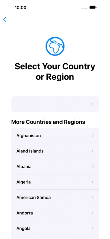 Press the required country or area. Press the required country or area.