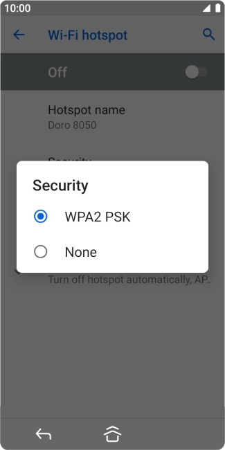 Press WPA2 PSK to password protect your WiFi hotspot.