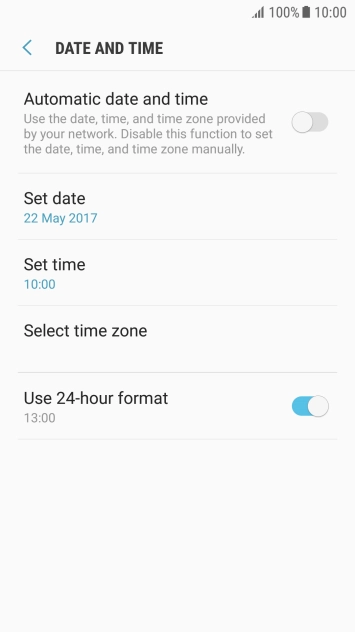 Press the indicator next to 'Automatic date and time' to turn on the function.