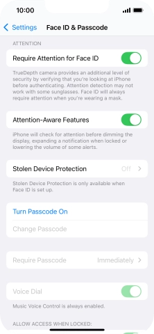 Press Turn Passcode On and key in a lock code of your own choice twice.