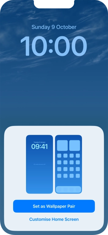 To use the same colour theme on the home screen, press Set as Wallpaper Pair. To use the same colour theme on the home screen, press Set as Wallpaper Pair.