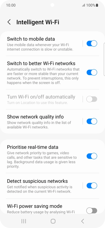 Press the indicator next to 'Switch to mobile data' to turn the function on or off.