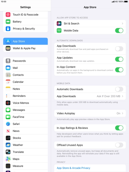 Press the indicator next to 'App Updates' to turn the function on or off.