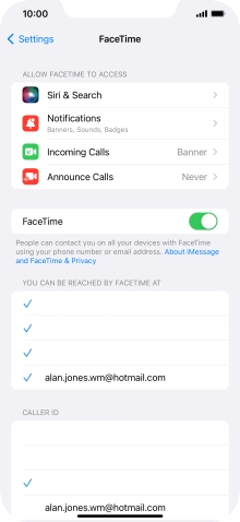 Press the indicator next to 'FaceTime' to turn the function on or off.