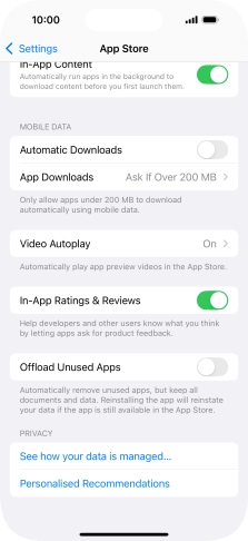 Press the indicator next to 'Offload Unused Apps' to turn the function on or off.
