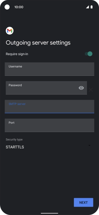 Press the field below 'Port' and key in 25. Press the field below 'Port' and key in 25.