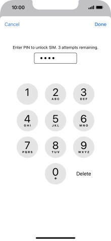 Key in your SIM PIN and press Done. The default SIM PIN is 0000.