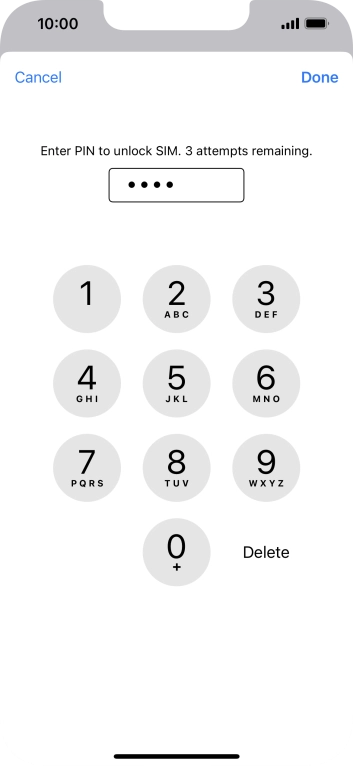 Key in your SIM PIN and press Done. The default SIM PIN is 0000.