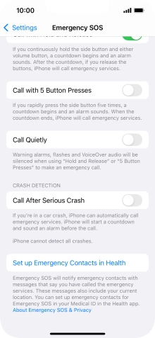 Press the indicator next to 'Call After Serious Crash' to turn on the function.