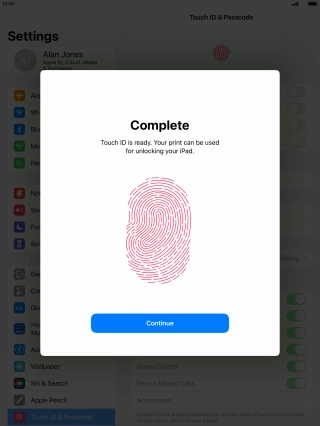 Press Continue. If you haven't previously selected a lock code, key in a code of your own choice twice.
