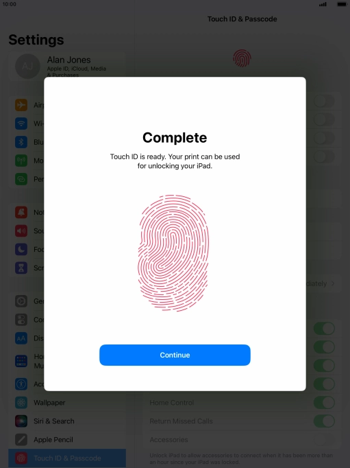 Press Continue. If you haven't previously selected a lock code, key in a code of your own choice twice.