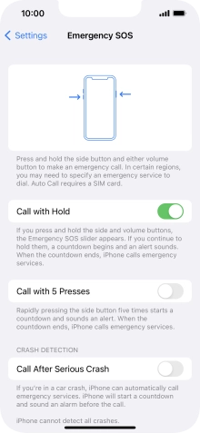 Press the indicator next to 'Call After Serious Crash' to turn on the function.