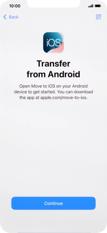 To transfer content to your phone, you need to install the app 'Move to iOS' on the Android phone. When the app is installed, press Continue.