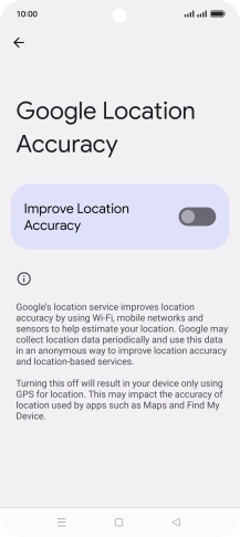 If you press the indicator next to 'Improve Location Accuracy' to turn on the function, your phone can find your exact position using the GPS satellites, the mobile network and nearby WiFi networks. Satellite-based GPS requires a clear view of the sky.