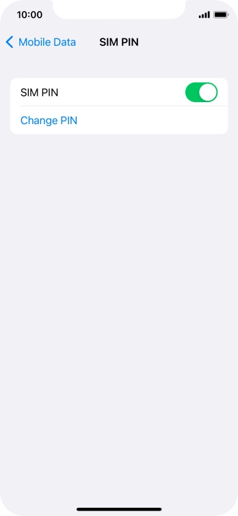 Press the indicator next to 'SIM PIN' to turn the function on or off.