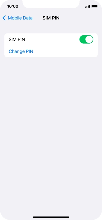 Press the indicator next to 'SIM PIN' to turn the function on or off.