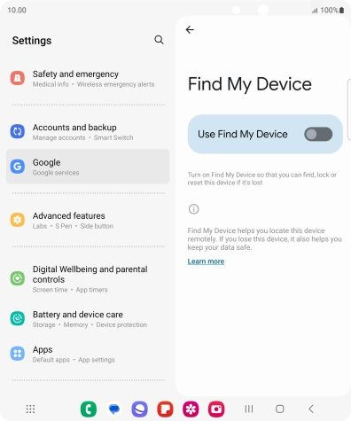 Press the indicator next to 'Use Find My Device' to turn on the function.