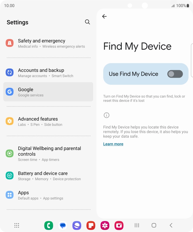 Press the indicator next to 'Use Find My Device' to turn on the function.