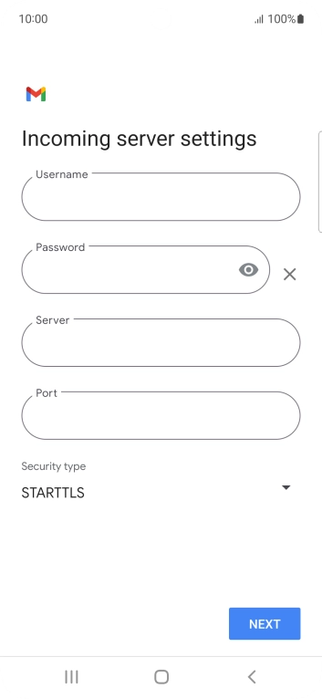 Press the field below 'Username' and key in the username for your email account. Press the field below 'Username' and key in the username for your email account.