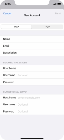 Press Username and key in the username for your email account.