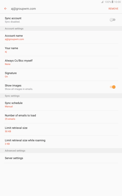 Press the indicator next to 'Sync account' to turn on the function.