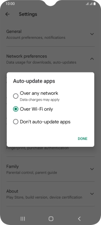 To turn on automatic update of apps using mobile network, press Over any network.