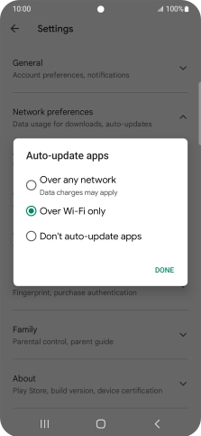 To turn on automatic update of apps using mobile network, press Over any network.
