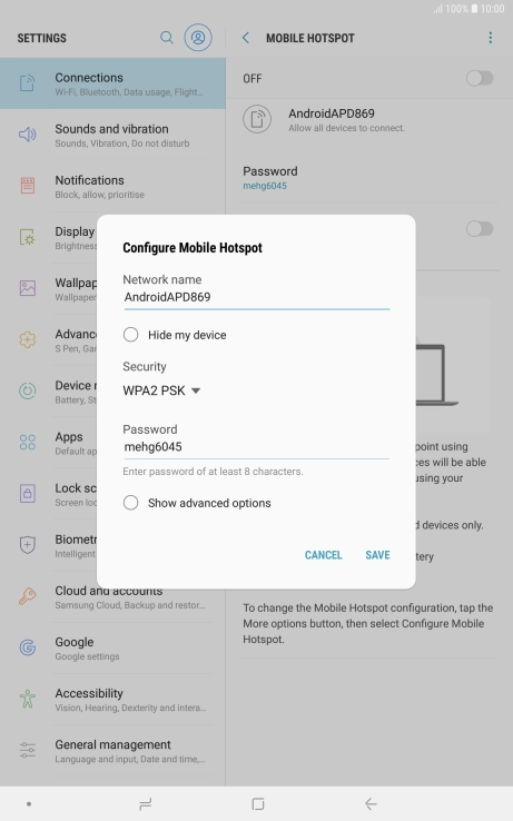 Press the field below 'Network name' and key in the required name.