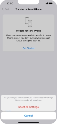 Press Reset All Settings. Wait a moment while the factory default settings are restored. Follow the instructions on the screen to set up your phone and prepare it for use.